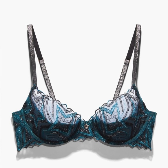 Savage x Fenty Shining Star Embroidered Half Cup Plunge Bra- Multi- 32D- NWT - Picture 12 of 12